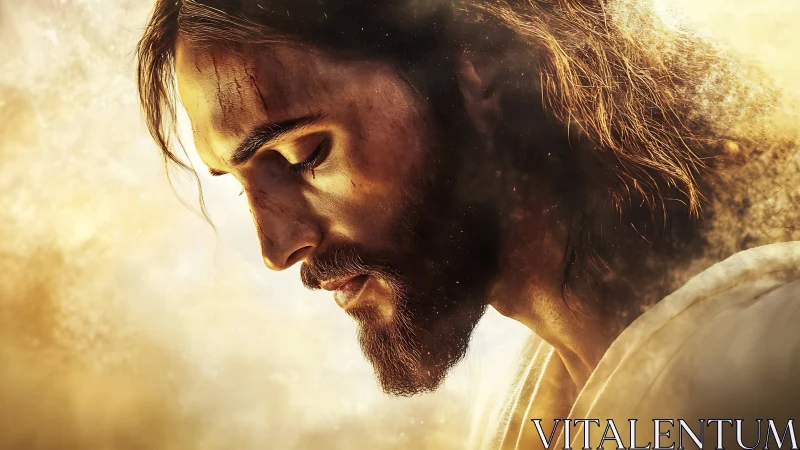 Profile portrait of contemplative bearded man in golden haze