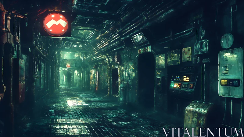 Glimmering cyberpunk corridor invites curious night wanderers