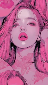 Pink-toned digital portrait shows stylized female face close-up