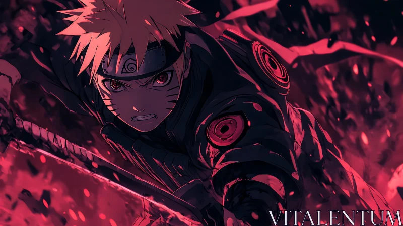 Anime warrior figure in dynamic combat pose with weapon.