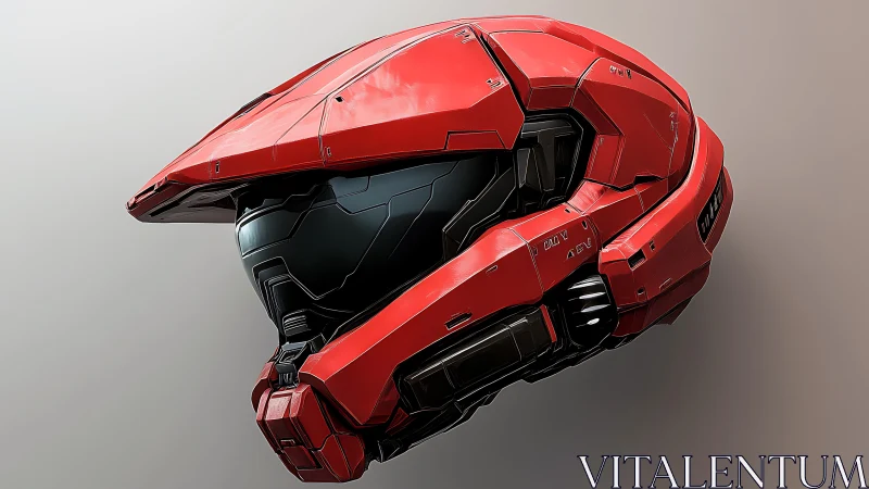 Futuristic red combat helmet renders crisp reflective armor