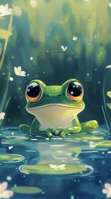 Bright-eyed pond frog enjoys a quiet, dreamy evening pause