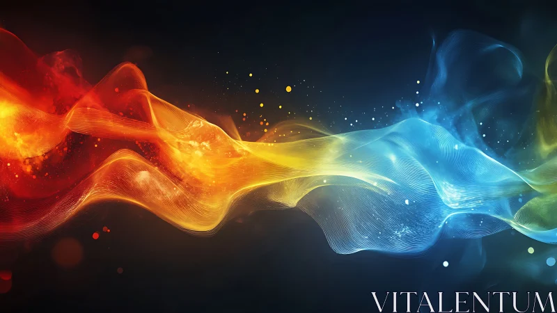 Dynamic red blue energy waves with luminous particulate filaments