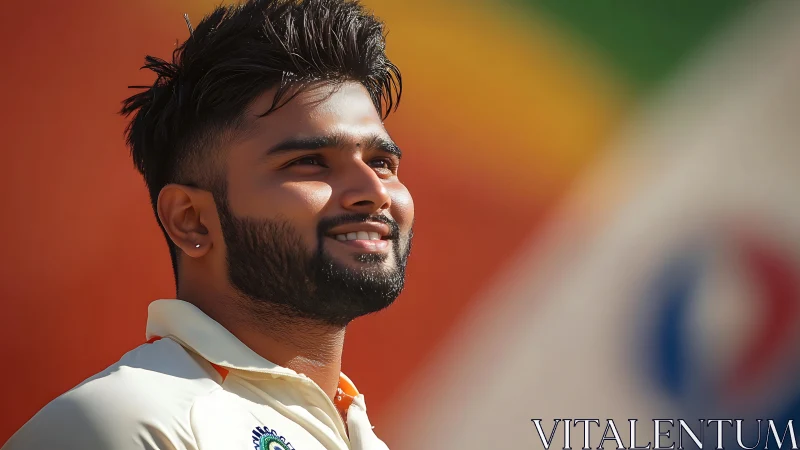 Photorealistic cricket portrait with vibrant blurred backdrop.