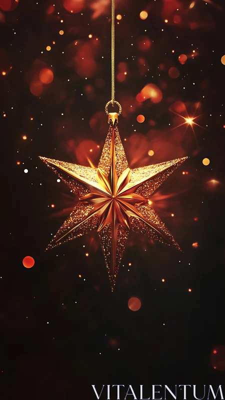 Gilded starlight ornament drifting in ember-bright night.