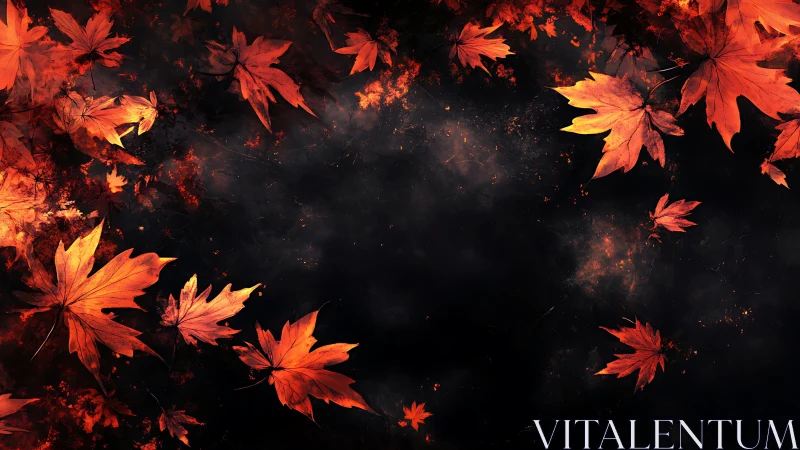 Red maple leaves arranged around dark central background.