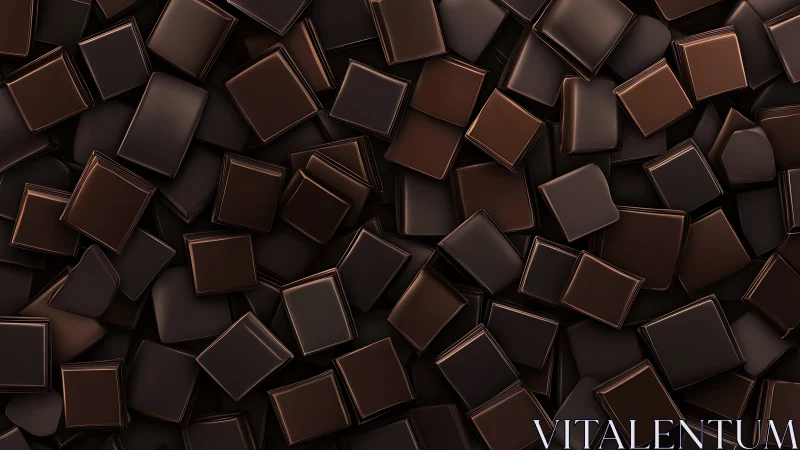 Overlapping dark chocolate squares form a dense surface