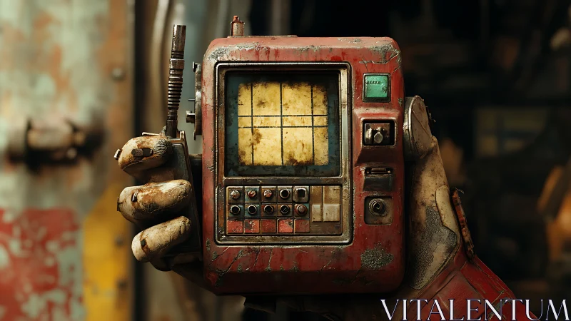 Weathered handheld console showcases retro-futurist interface