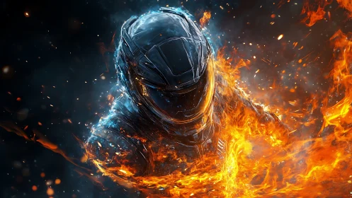 Armored space warrior emerges through volatile plasma fire