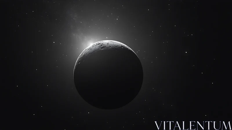 Crescent moon silhouette with backlighting in deep space