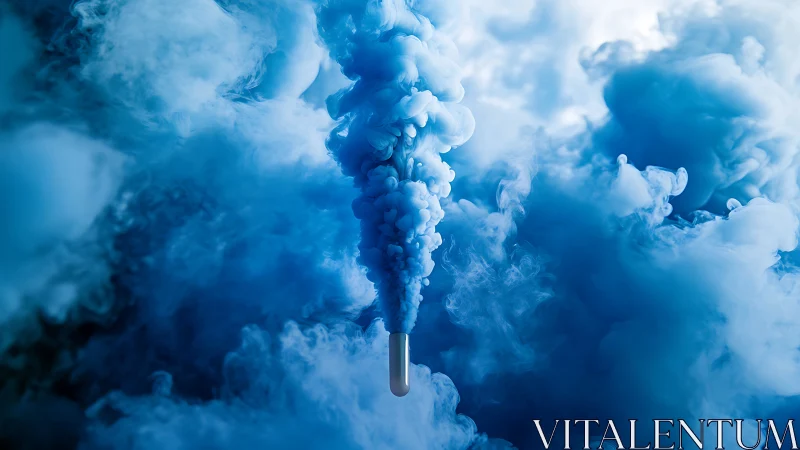 Blue chemical plume billows from test tube in dense vapor