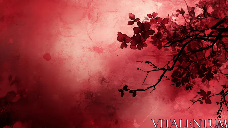 Crimson blossom canopy leaning into a whispered horizon.