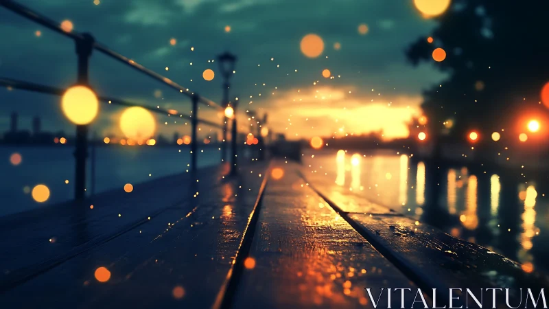 Sunset pier perspective renders luminous bokeh atmosphere