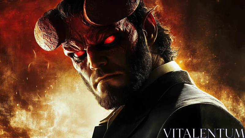 Infernal gentleman smolders amid molten ember-lit gloom.