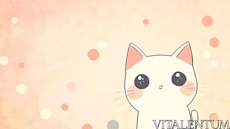 Minimalist pastel cat illustration on soft bokeh background