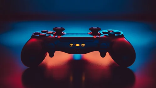 Neon Glowing Gaming Controller in Dark Atmosphere