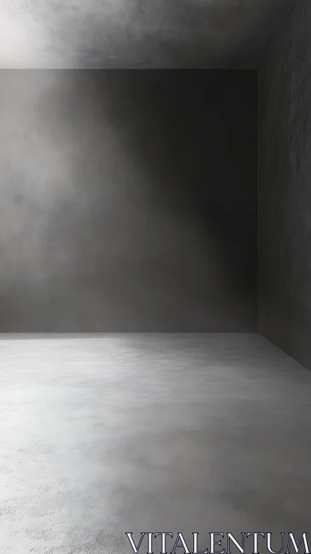 Minimalist concrete room with volumetric light and soft shadow gradients