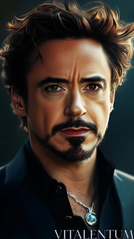 Intense gaze carves charisma into a painted digital portrait