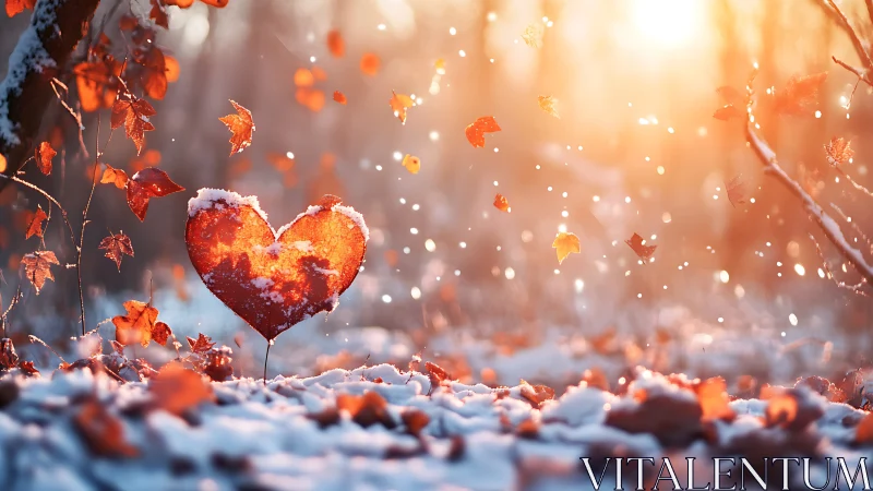 Glowing Heart in Autumn Snow Winter Landscape