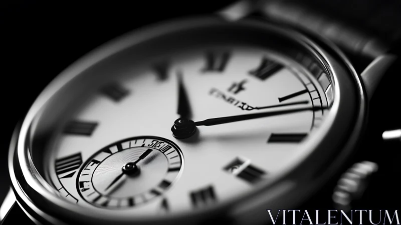 Roman numerals whisper in a monochrome luxury watch closeup.