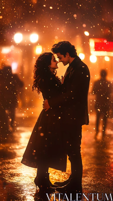 Rainy Night Romance Under Golden Lights.