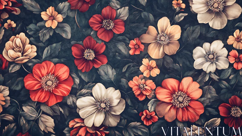 Floral Arrangement with Red, Cream, and Orange Blooms