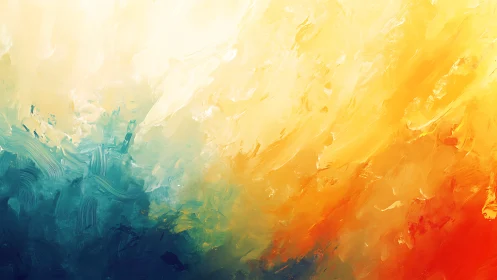 Vibrant teal and amber abstraction in sweeping motion.