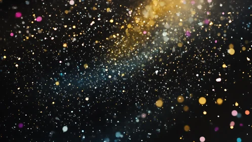 Glowing golden sparkles drift like stars in a midnight sky.