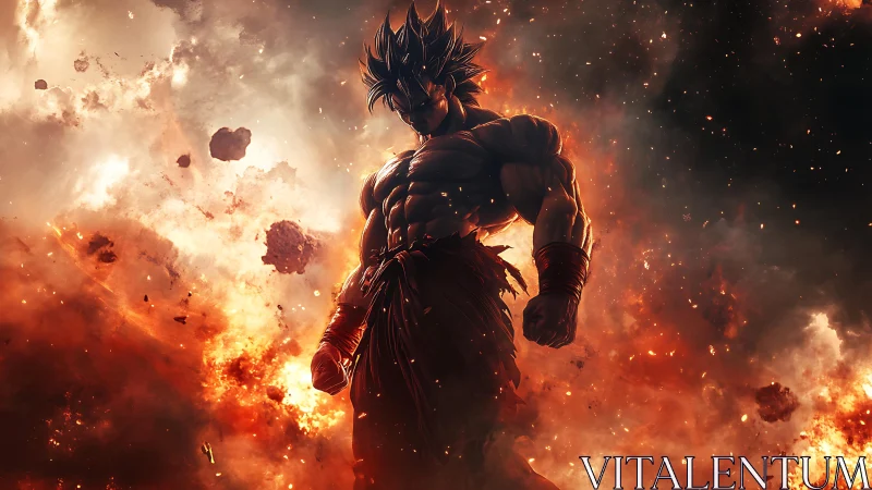 Firestorm warrior rises from a shattered burning sky.