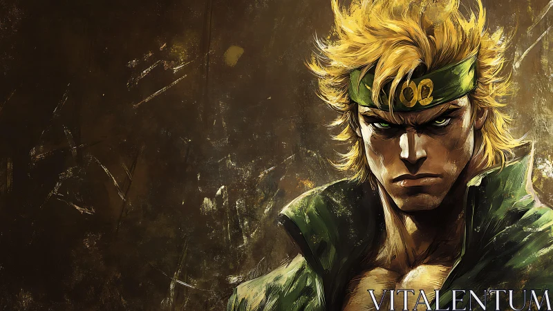 Intense anime warrior portrait rendered with gritty painterly lighting