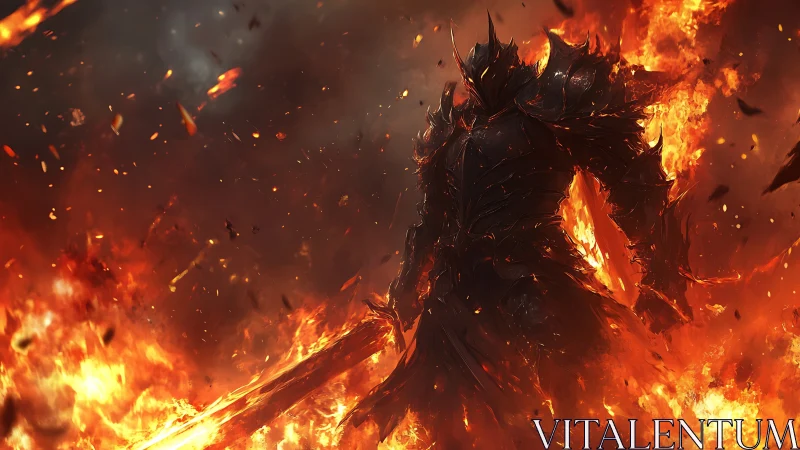 Blazing warlord strides through molten twilight stormfire.