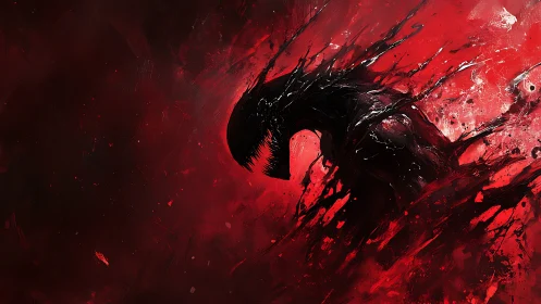 Razor grin in a bloodred storm of splintered shadow.