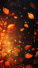 Luminous Autumn Leaves Drift Through Dark Night Sky.
