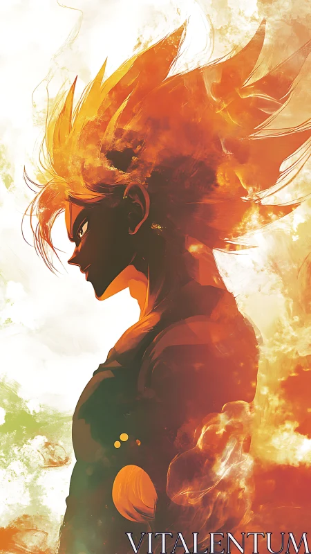 Fiery anime warrior glowing with fierce, unshakable resolve.