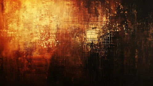 Abstract grunge digital art with warm orange and brown tones.