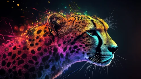 Vibrant Leopard Spirit in Glowing Color Explosion.