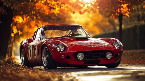 Autumn-lit classic racing coupe with aerodynamic detailing.