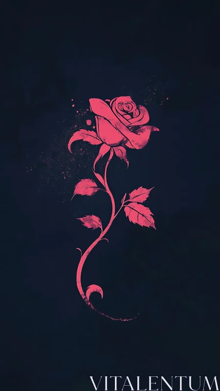 High-contrast magenta rose silhouette with splatter-textured stem