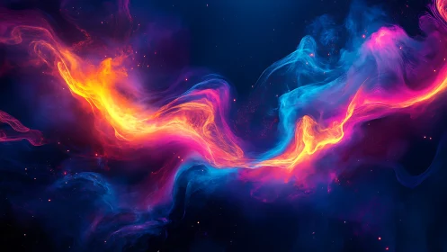 Digital painting of neon cosmic plasma stream in deep space.