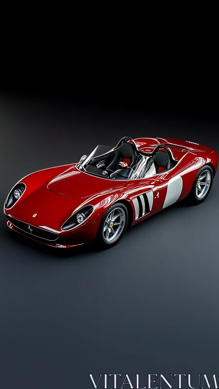 Red open-top sports car render on dark gradient background.
