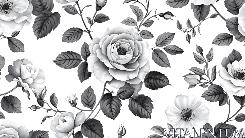 Monochromatic Bloom Garden: Botanical Ink Reverie.