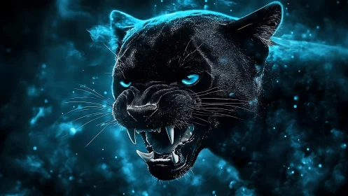 Dark Panther Neon: Cinematic Digital Predator Portrait.