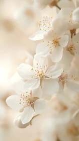 Delicate White Blossoms With Golden Stamens in Soft Light