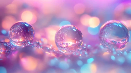 Luminous glass spheres glow in dreamy pastel bokeh light