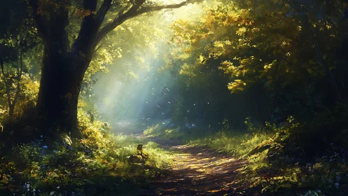 Luminous Forest Canopy with Crepuscular Light Rays.