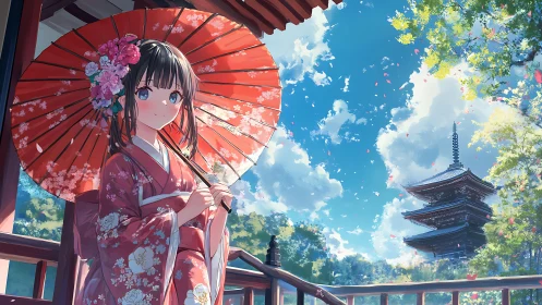 Gentle kimono moment unfolds under a bright spring sky