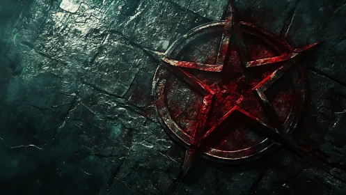 Scarlet pentagram carves burning light into cracked stone