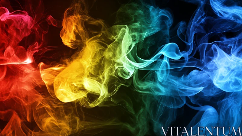 Multicolored abstract smoke waves on dark background.