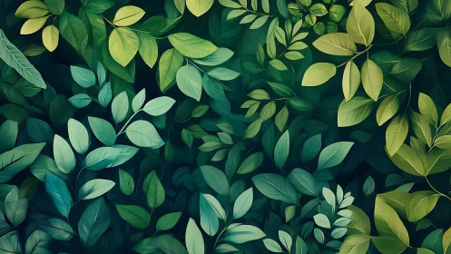 Gentle tangle of emerald leaves in a soothing forest hush.