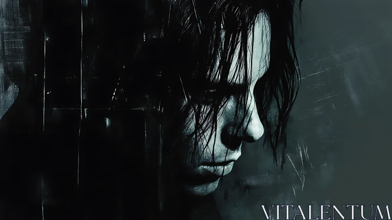 Moody side profile of somber person in dark tones.